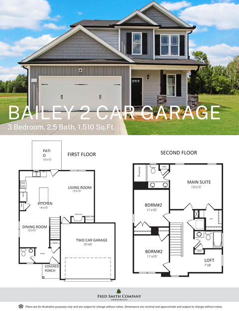 A house plan for a two-car garage with a living room, kitchen, dining room, and two bedrooms.